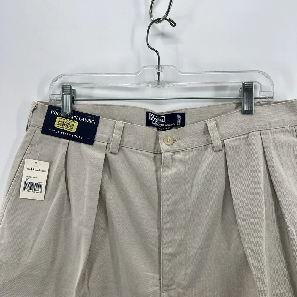 Vintage Polo Ralph Lauren Tyler Shorts Mens 35 Pleated Chino Twill 90s Khaki USA